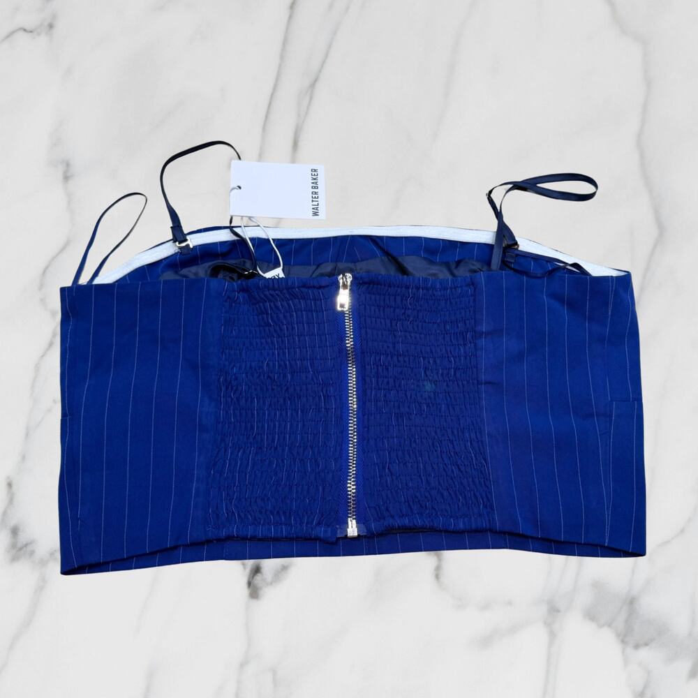 Walter Baker Tanvi Strapless Pinstripe Bustier Crop Top Blue XL - Picture 3 of 9